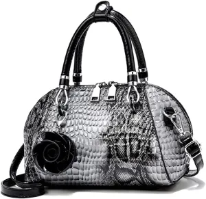 ® Women Handbag Snake Print Shoulder Bag Crocodile Leather Top Handle Handbag Rose Pendant Purse