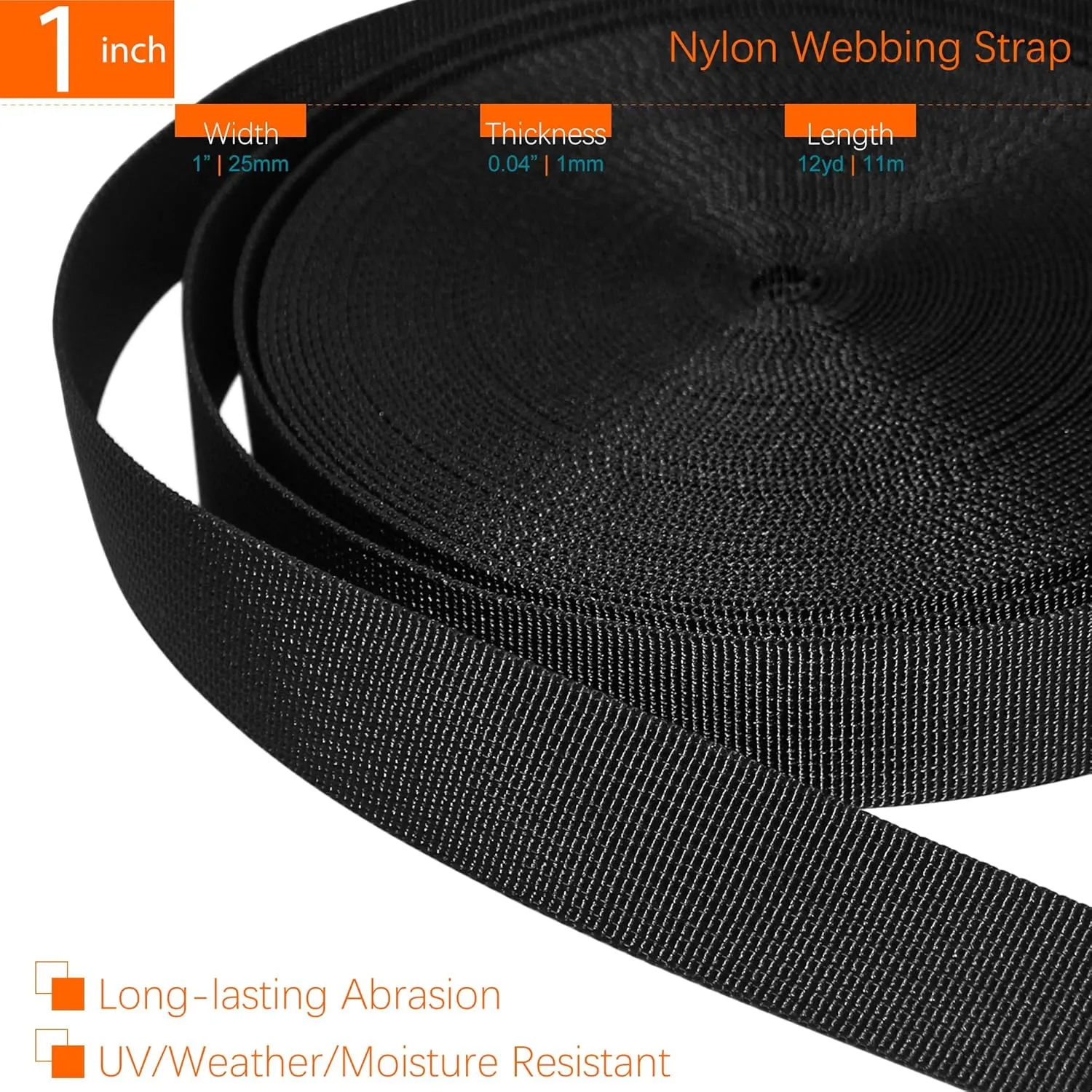 1 inch Straps and Buckles Set: 12 yard Nylon Webbing Strap 1" Wide, 10 pack Side Release Plastic Buckle, 20 pcs Tri-glide Slide Clip, Heavy Duty Quick Snap Fastener Dual Adjustable No Sewing Required