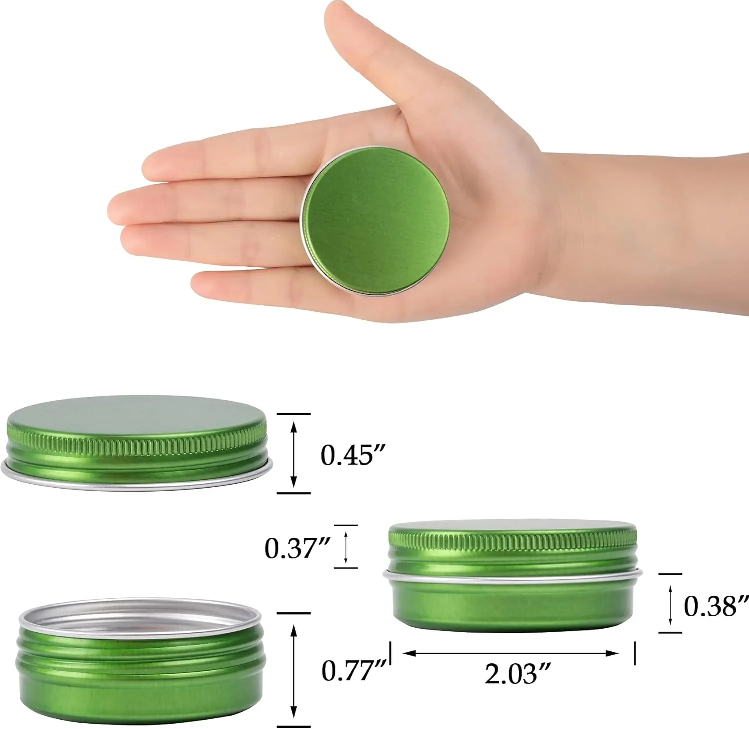 1 oz / 30ml Screw Top Aluminum Tin Jar with Screw Lid and Blank Labels (Green - Pack of 32)
