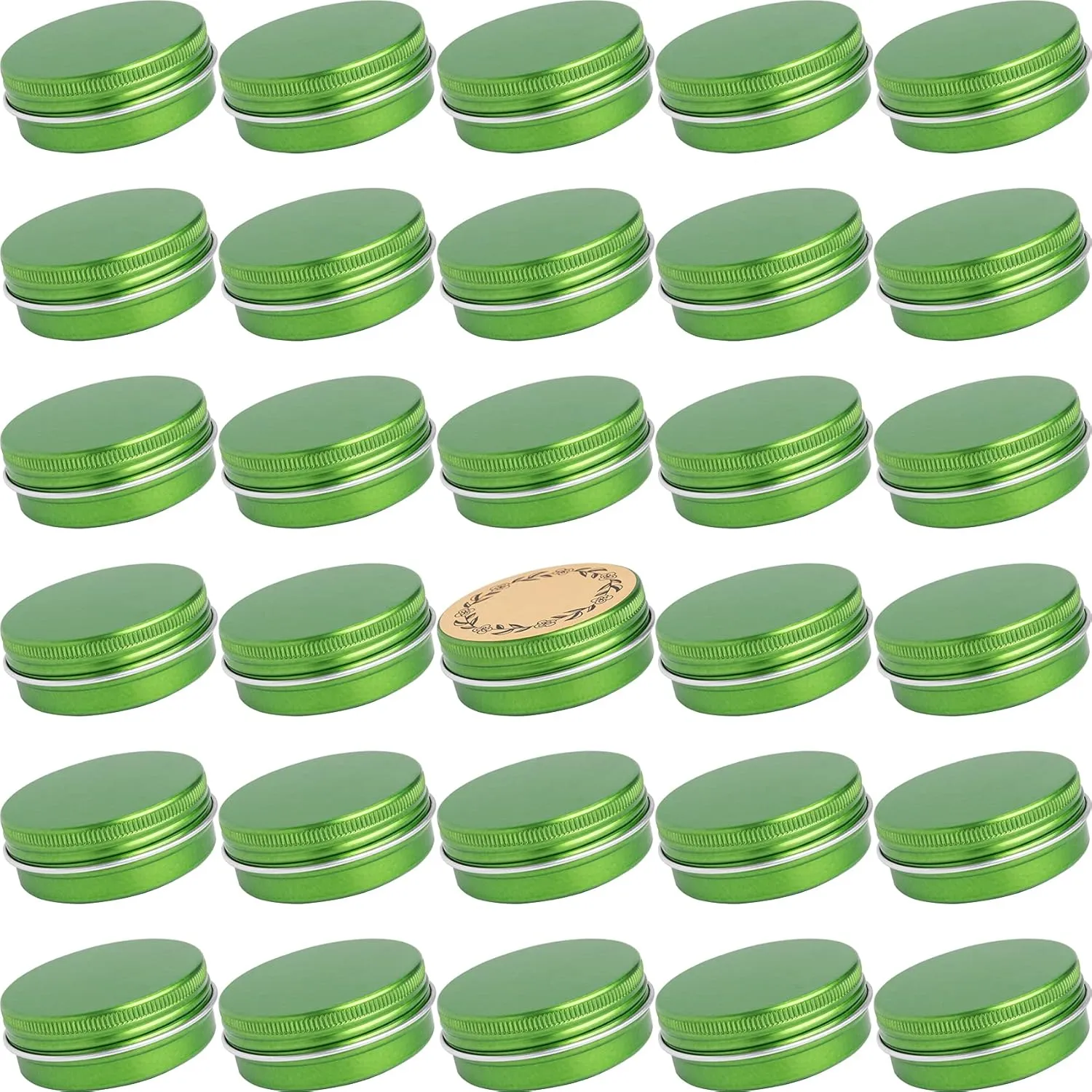 1 oz / 30ml Screw Top Aluminum Tin Jar with Screw Lid and Blank Labels (Green - Pack of 32)