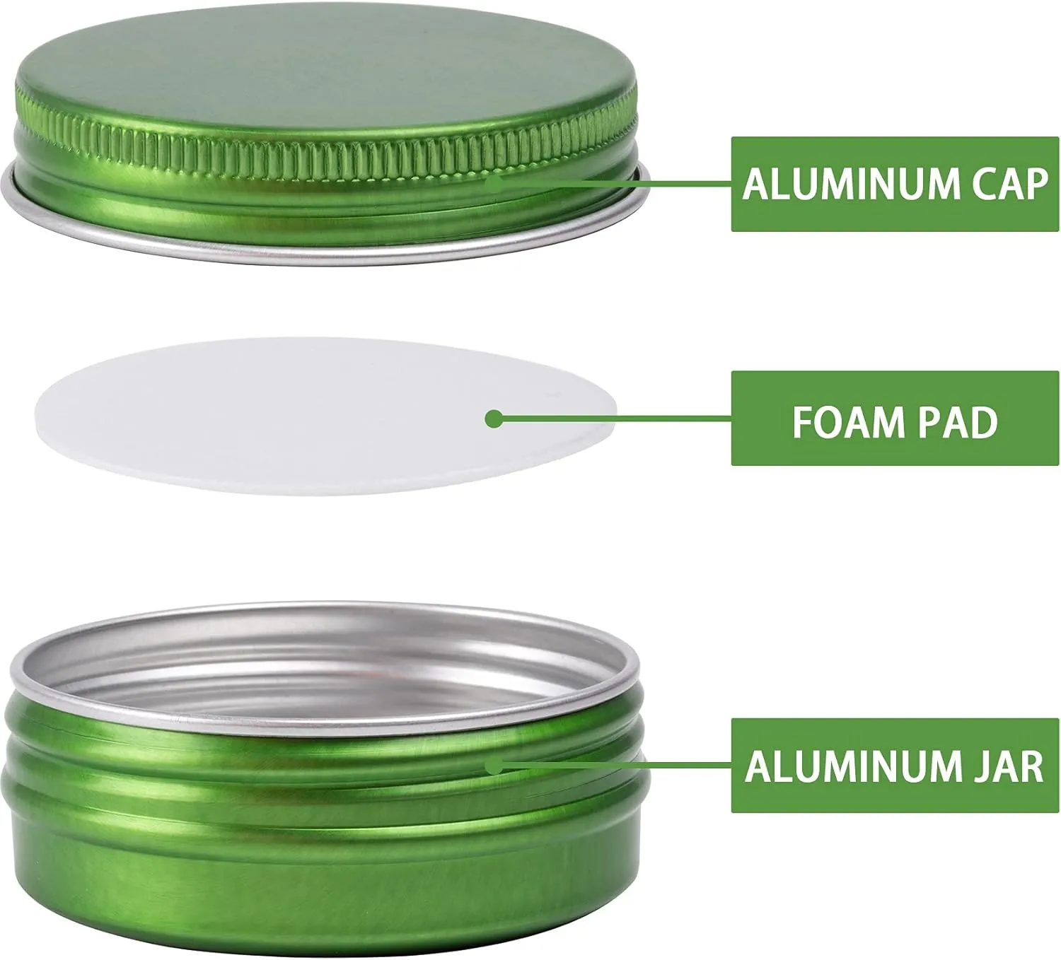 1 oz / 30ml Screw Top Aluminum Tin Jar with Screw Lid and Blank Labels (Green - Pack of 32)