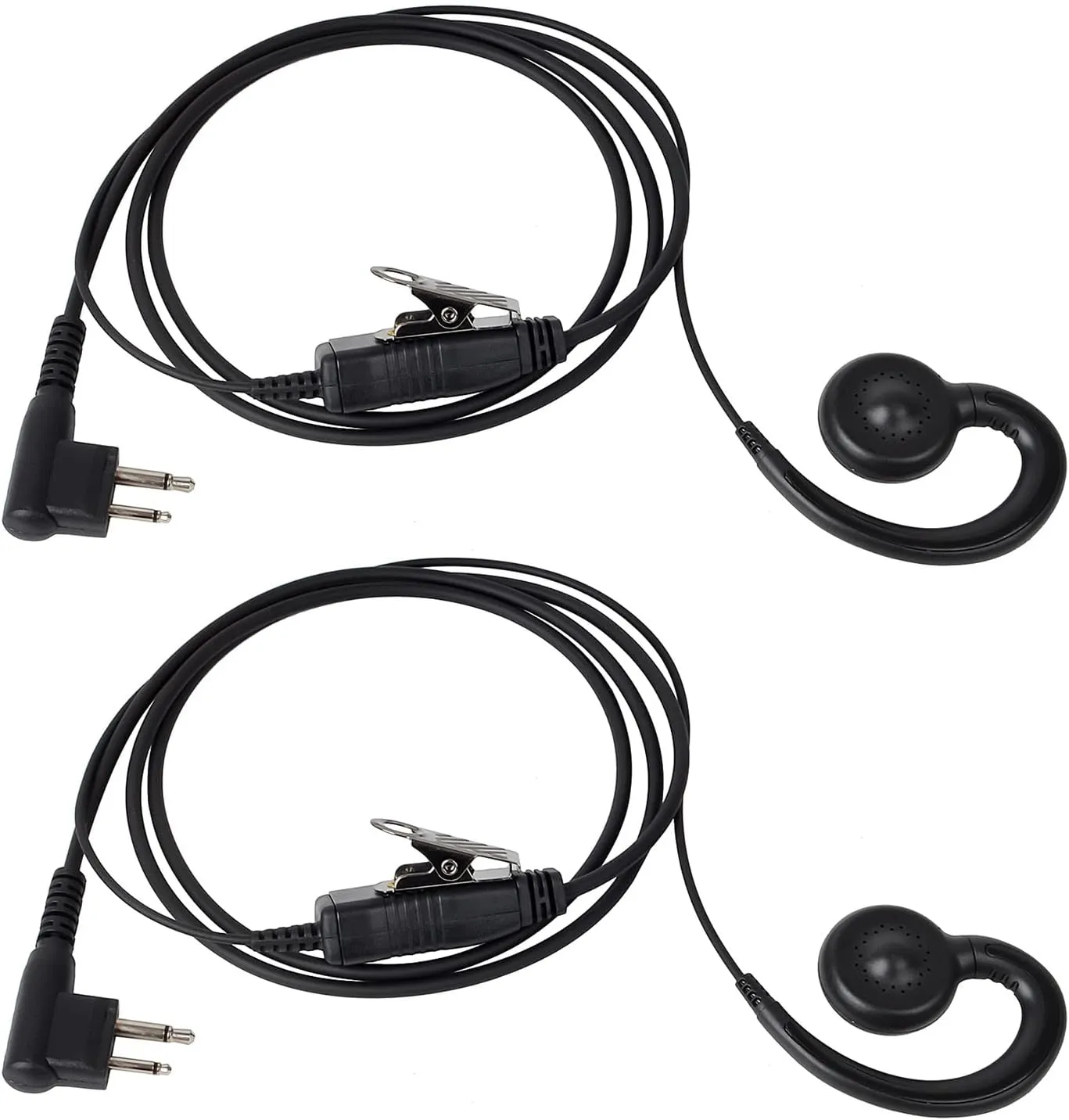 1-Wire C-Hook Swivel Earpiece with in-line Microphone and PTT,for Motorola CP185 CP200 CP200D BPR40 CLS1410 RDV5100（2 Packs）