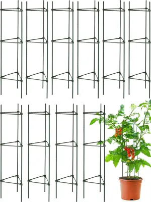 10 Packs Tomato Cages for Garden Support Up to 48" Tomato Plant Stakes Support with Adjustable Snap Arms Clips Plastic Coated Alloy for Outdoor Beans Potted Climbing Plant Supplies(Green)