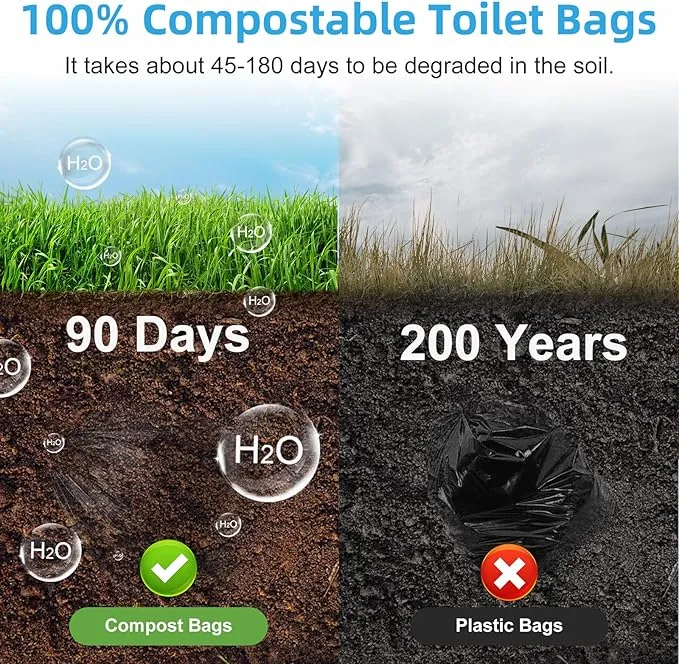 100 Portable Toilet Bags, Drawstring Biodegradable Camping Potty Bags 8 Gallon Waste Bags for 5-8 Gallon Bucket Toilet Adults Outdoor Camping Car