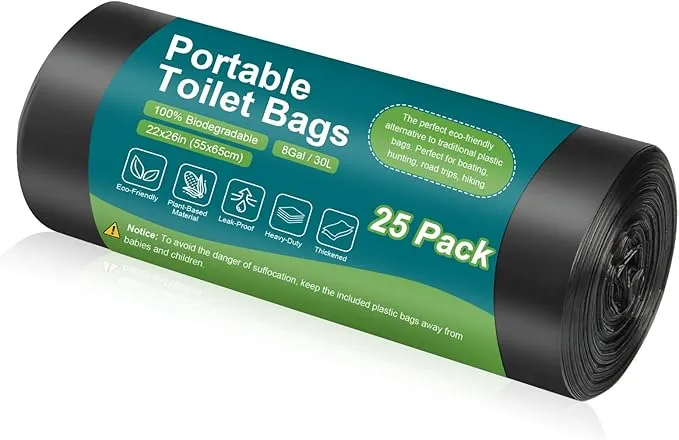 100 Portable Toilet Bags, Drawstring Biodegradable Camping Potty Bags 8 Gallon Waste Bags for 5-8 Gallon Bucket Toilet Adults Outdoor Camping Car