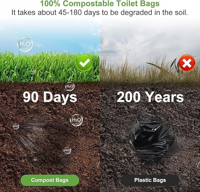 100 Portable Toilet Bags, Drawstring Biodegradable Camping Potty Bags 8 Gallon Waste Bags for 5-8 Gallon Bucket Toilet Adults Outdoor Camping Car