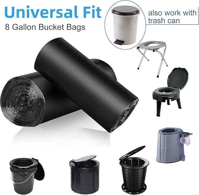 100 Portable Toilet Bags, Drawstring Biodegradable Camping Potty Bags 8 Gallon Waste Bags for 5-8 Gallon Bucket Toilet Adults Outdoor Camping Car