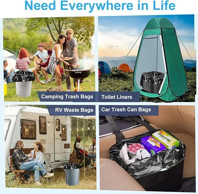 100 Portable Toilet Bags, Drawstring Biodegradable Camping Potty Bags 8 Gallon Waste Bags for 5-8 Gallon Bucket Toilet Adults Outdoor Camping Car