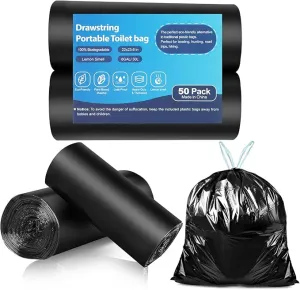 100 Portable Toilet Bags, Drawstring Biodegradable Camping Potty Bags 8 Gallon Waste Bags for 5-8 Gallon Bucket Toilet Adults Outdoor Camping Car