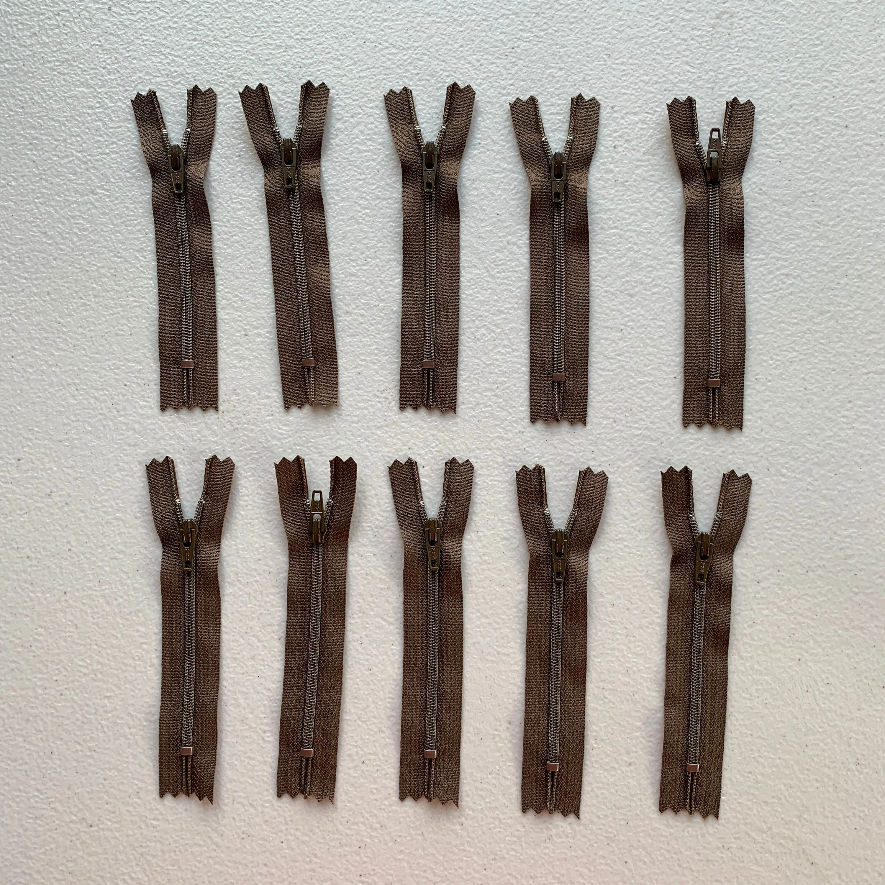10pc Brown YKK nylon zipper