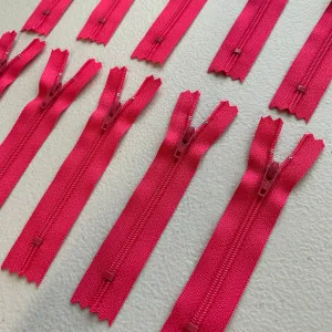 10pc Hot Pink YKK nylon zipper 16.18.20.22"