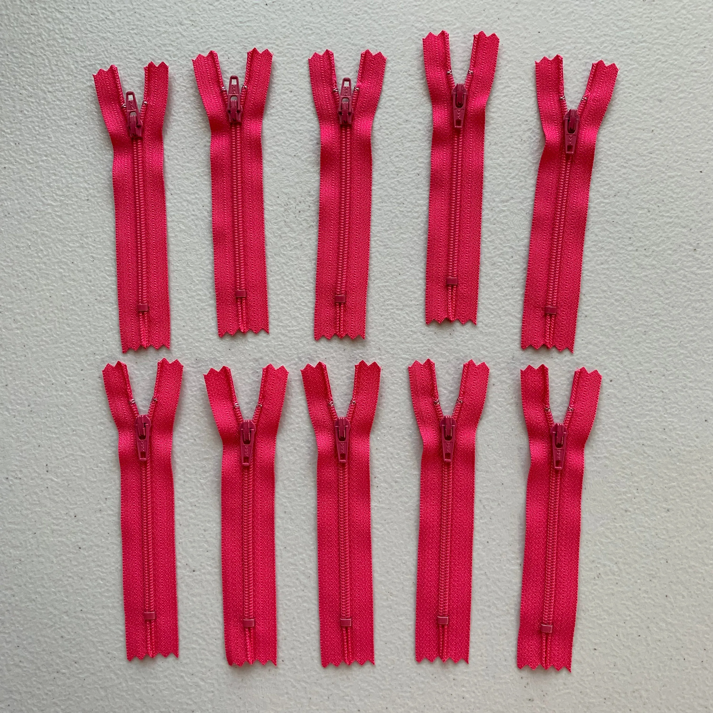 10pc Hot Pink YKK nylon zipper 16.18.20.22"
