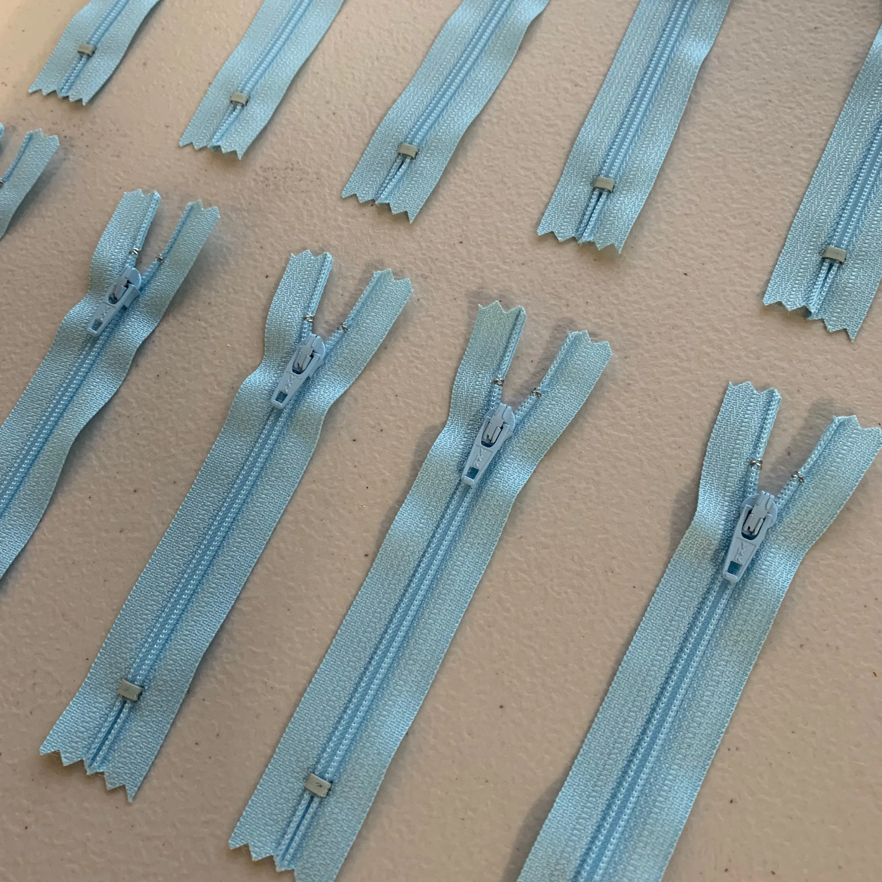 10pc Light Blue YKK nylon zipper