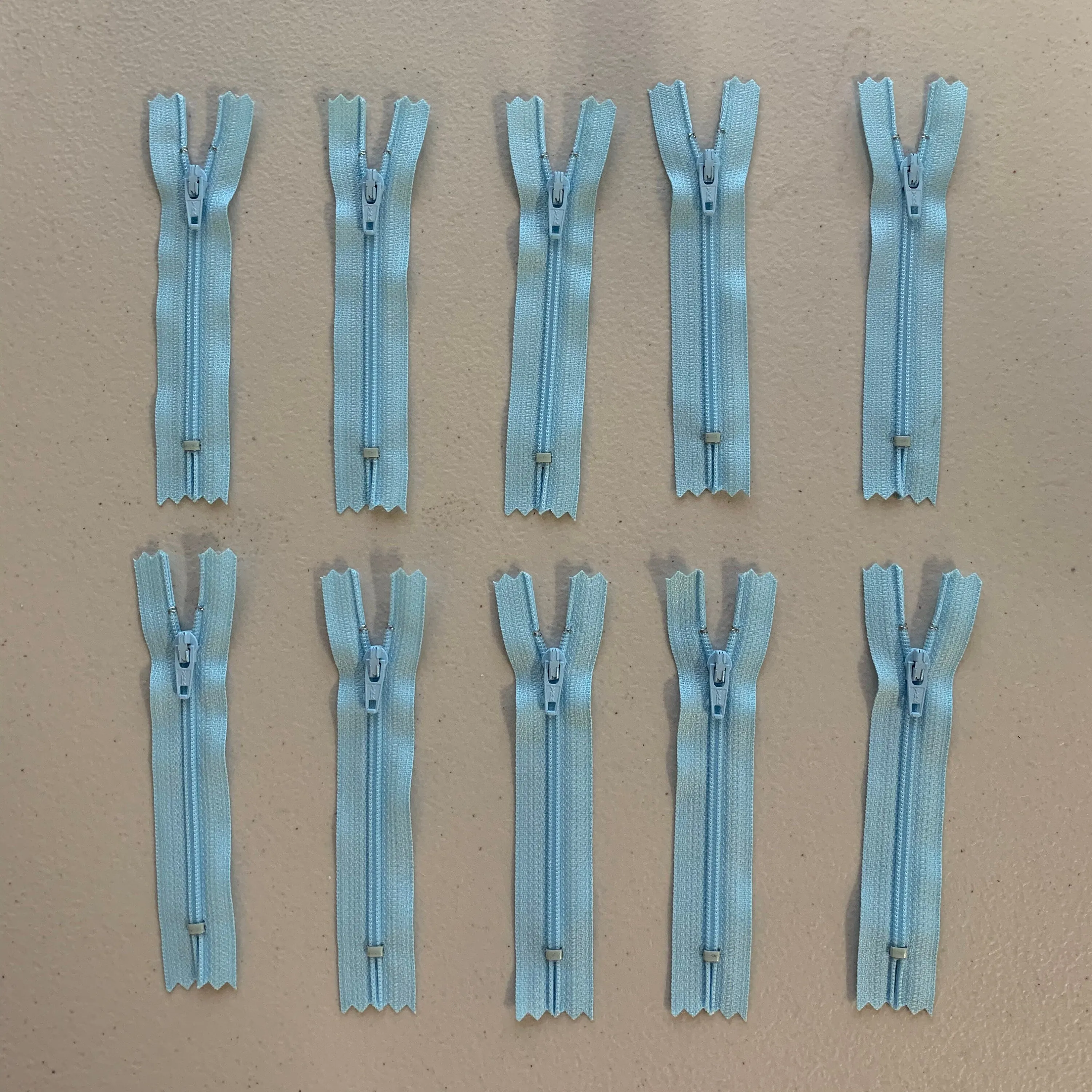 10pc Light Blue YKK nylon zipper