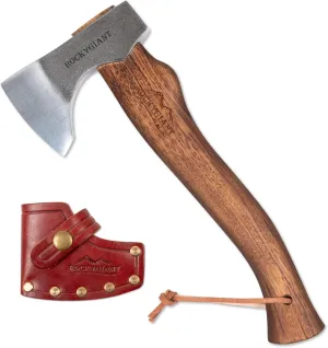 13'' Camping Axe with Sheath, Hand Forged Hatchet for Wood Chopping,Spling and Kindling, Brushcraft Axe for Outdoor Survival and Garden, Hickory Wood Handle