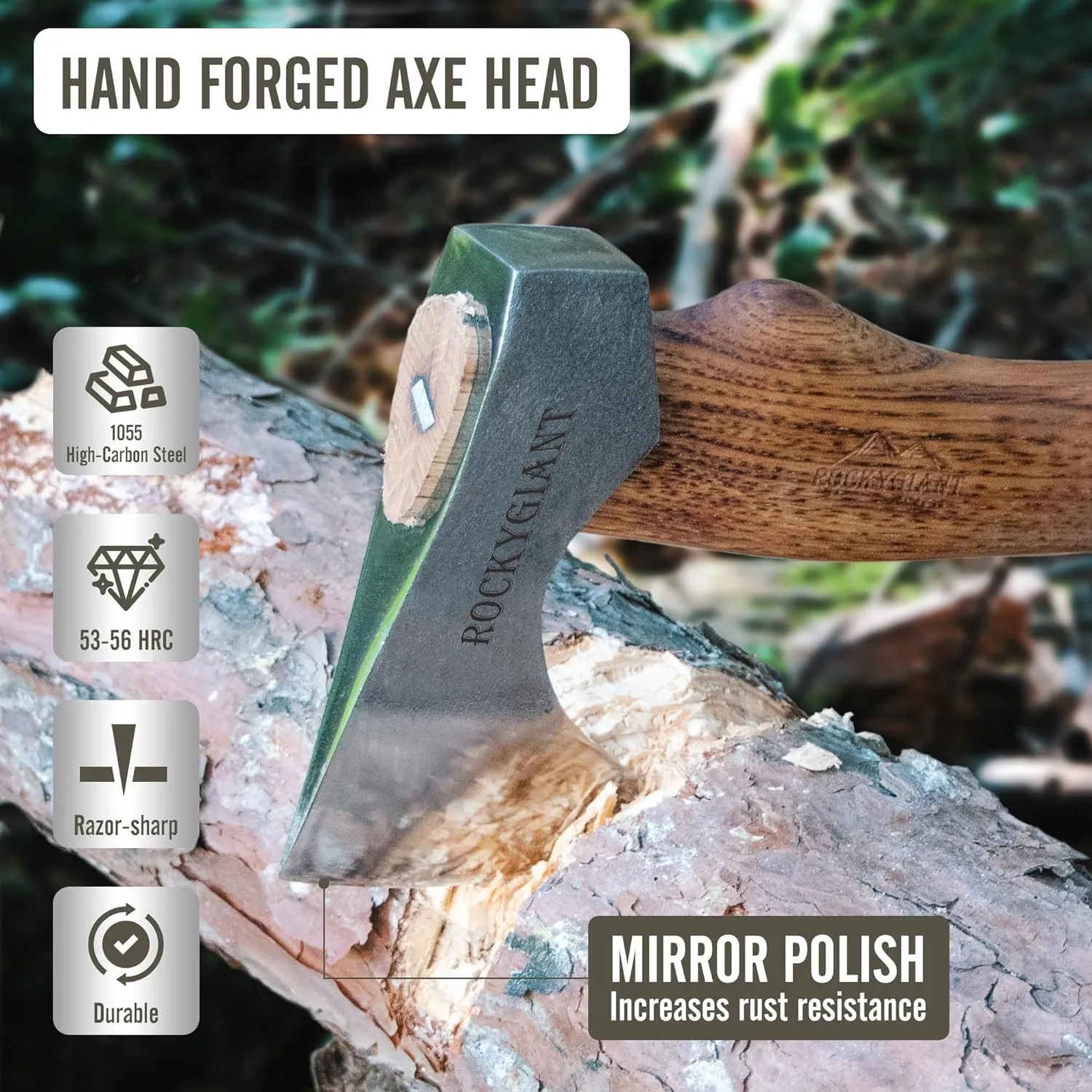 13'' Camping Axe with Sheath, Hand Forged Hatchet for Wood Chopping,Spling and Kindling, Brushcraft Axe for Outdoor Survival and Garden, Hickory Wood Handle