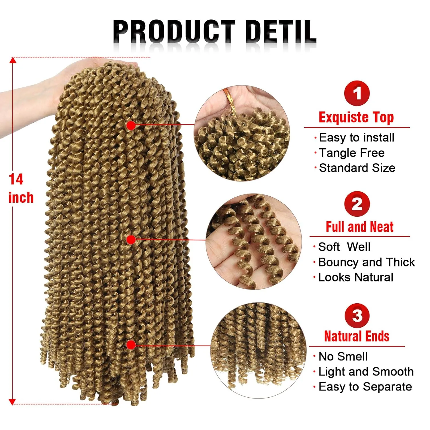 14 Inch Spring Twist Crochet Braids Hair for Butterfly Locs Bomb Twist Crochet Hair Beyond Beauty Ombre Colors Synthetic Fluffy Hair Extension 3 Packs 30 Strands 190g/Pack(14 Inch, #27)