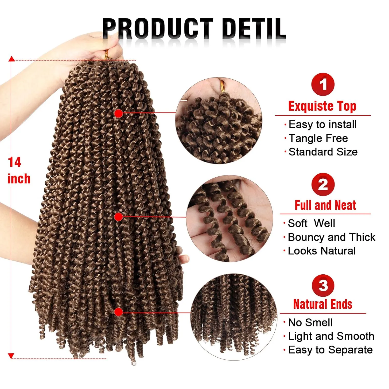 14 Inch Spring Twist Crochet Braids Hair for Butterfly Locs Bomb Twist Crochet Hair Beyond Beauty Ombre Colors Synthetic Fluffy Hair Extension 3 Packs 30 Strands 190g/Pack(14 Inch, #30)