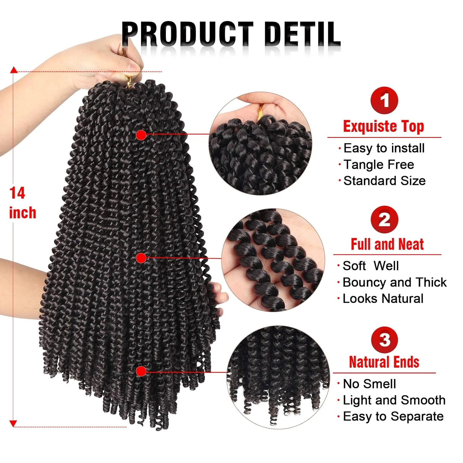 14 Inch Spring Twist Crochet Braids Hair for Butterfly Locs Bomb Twist Crochet Hair Beyond Beauty Ombre Colors Synthetic Fluffy Hair Extension 3 Packs 30 Strands 190g/Pack(14 Inch, #4)