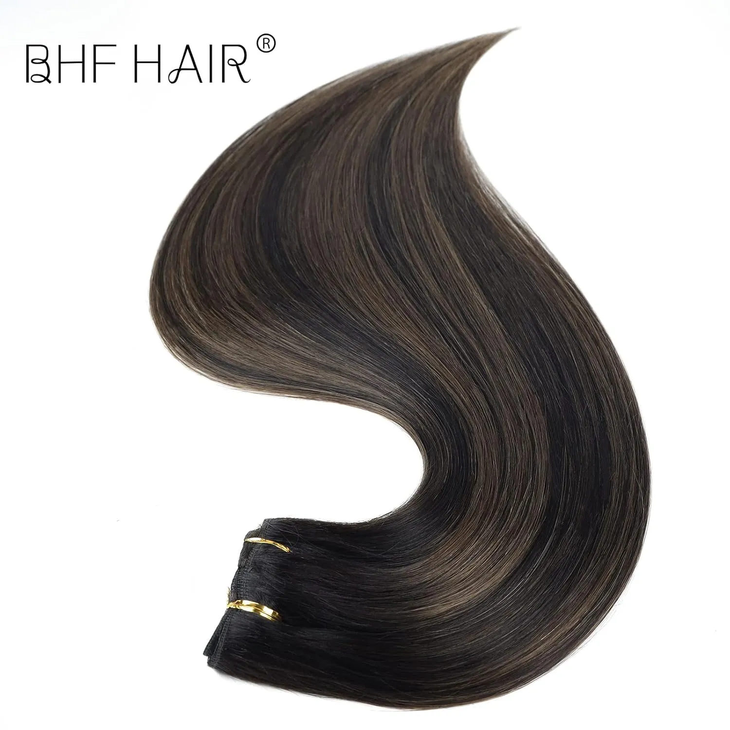 14" Clip in Remy Human Hair Extensions Balayage Dark Brown to Maroon Brown Human Hair Extensions, Double Weft Thickness to Ends, 100% Female Extensions, 6 Pack 70g / 2.45oz.