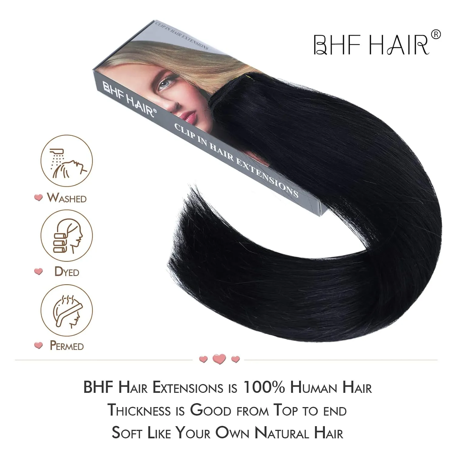 14" Remy Human Hair Clip in Extensions for Women Thick to Ends Jet Black(#1) 6 Pieces 70grams/2.45oz