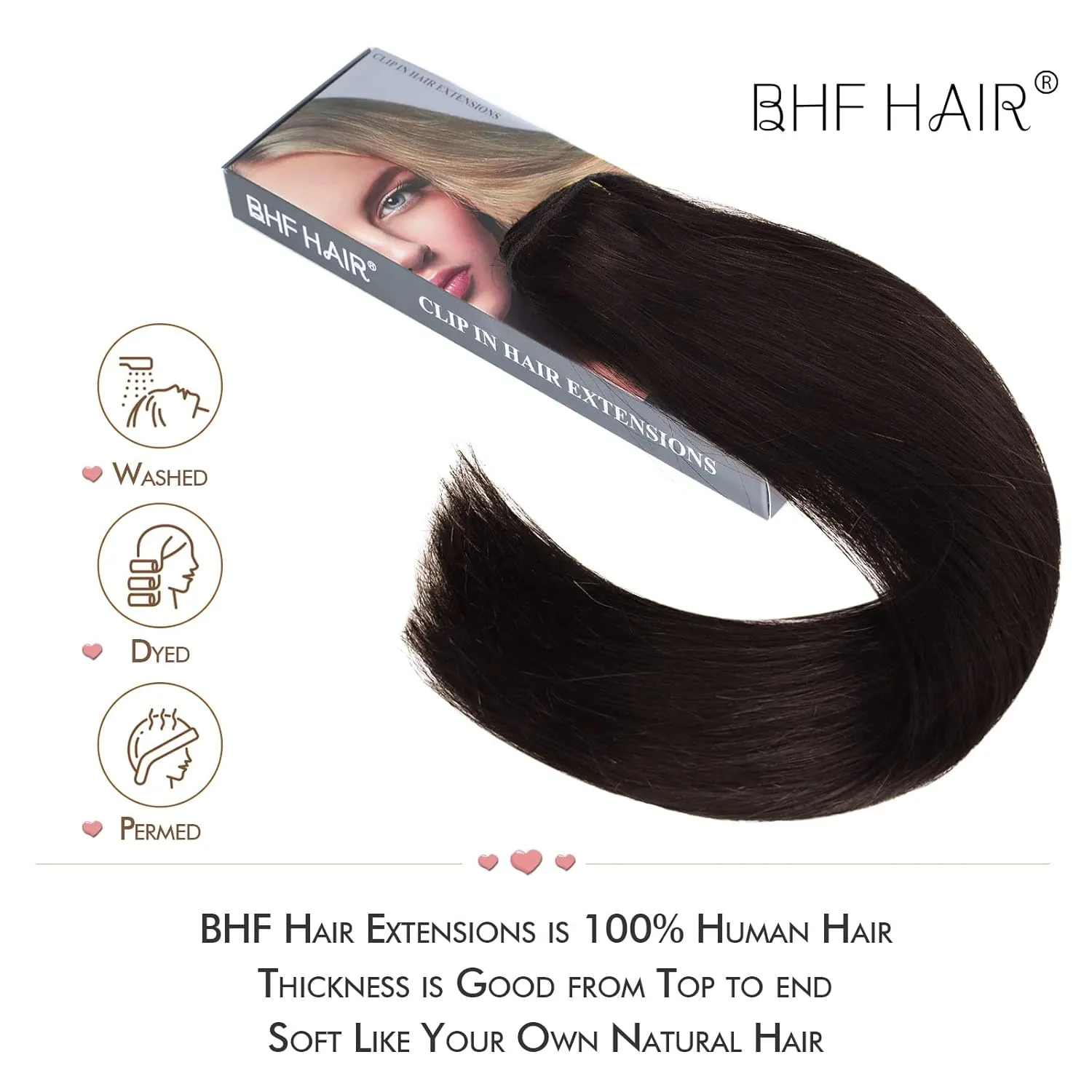 14"Remy Human Hair Clip in Extensions for Women Thick to Ends Dark Brown(#2) 6Pieces 70grams/2.45oz