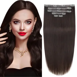 14"Remy Human Hair Clip in Extensions for Women Thick to Ends Dark Brown(#2) 6Pieces 70grams/2.45oz