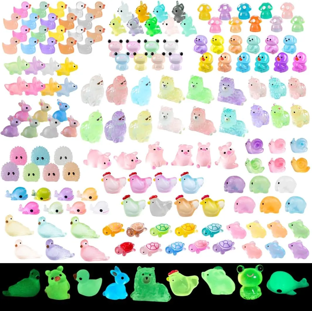 155 Pcs Mini Alpacas Resin Animals Kit Luminous Tiny Resin Animals Figurines Accessories for Variety Pack for Garden Micro Landscape Aquarium Potted Dollhouse Decor