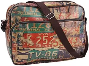 15" Decorative Vintage-Style License Plate Design Crossbody Bag/Purse with Strap