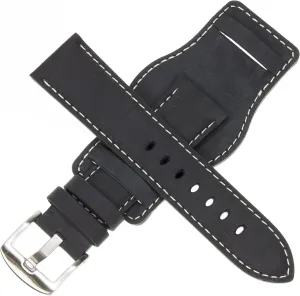 16mm German Military Aviator Watch Strap Swiss Army Black Leather Cuff Watch Band White 16 mm Bund X1