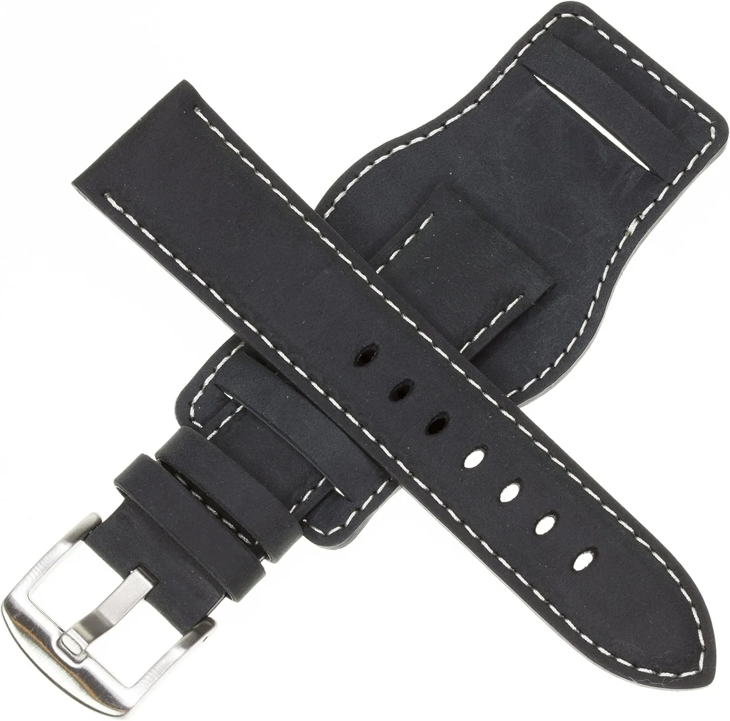 16mm German Military Aviator Watch Strap Swiss Army Black Leather Cuff Watch Band White 16 mm Bund X1