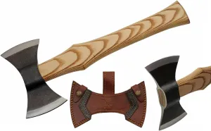 16" Ashwood Handle Double Bit Carbon Steel Outdoor Chopping Hand Axe with Sheath