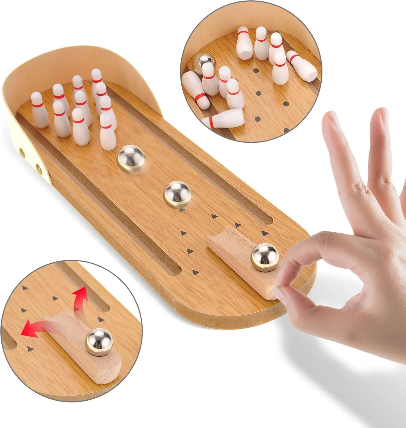 2 Pack Mini Bowling Set Wooden Table Top Mini Arcade Game Toy Portable Tiny Bowling Office Desk Stress Relief Desktop Gift for Kids and Adults Fun Gag Toys