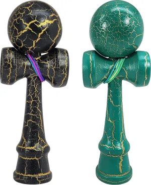 2 Pack | Pocket Size Mini Kendama (not Full Size) | Solid Wood Ball and Cup Coordination Toy | Black/Gold Green/Gold Bundle