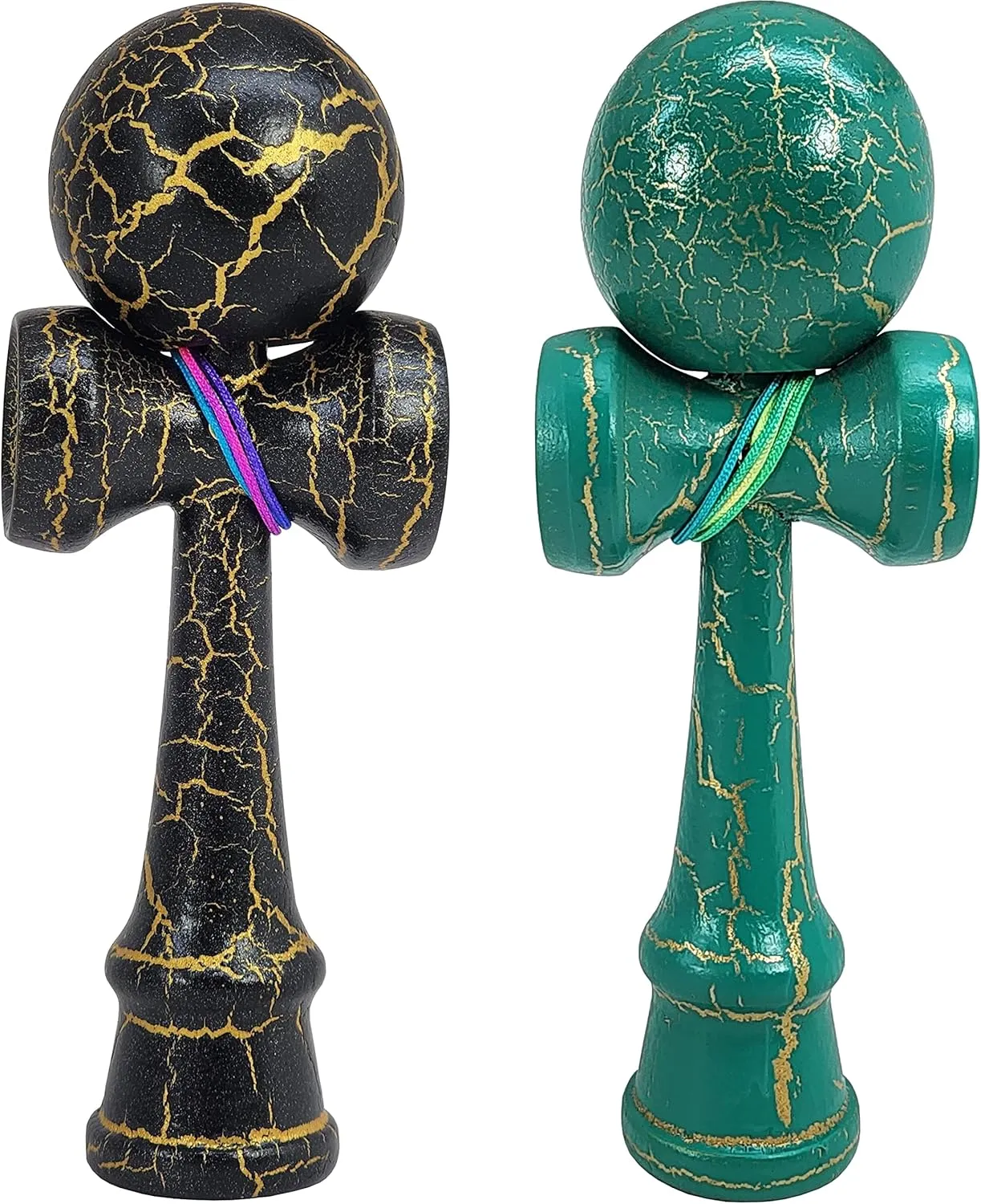 2 Pack | Pocket Size Mini Kendama (not Full Size) | Solid Wood Ball and Cup Coordination Toy | Black/Gold Green/Gold Bundle
