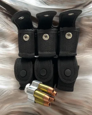 2 Pack Triple Speedloader Belt Pouch for 9mm 22 38 357 44 45, Five-Six-Seven Shot Revolvers