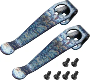 2 Packs Titanium Deep Carry Pocket Clip for Spyderco Para 3, Paramilitary 2, Smock, Delica, Endura and More Models Knives, Colorful Crackle Pattern Pocket Clip with 6 Pieces Screws