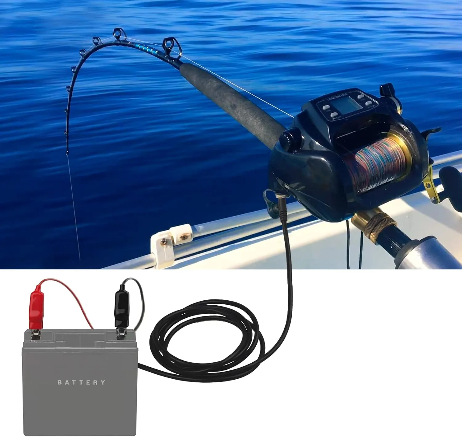 2 Pakcs Electric Fishing Reel Power Cord - 10Ft Battery Connection Cable Fits for Daiwa Tanacom 1000 750 500, Seaborg 500MJ, Shimano, BeastMaster, Leobritz, ForceMaster