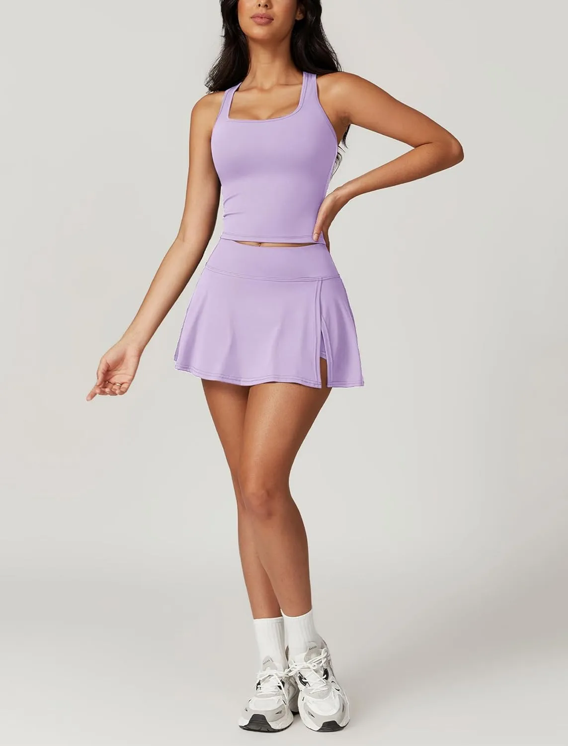 2 Piece Tennis Dresses for Women Padded Side Slit Mini Tennis Skirt Sets Athletic Workout Dress Tank Top Golf Outfits
