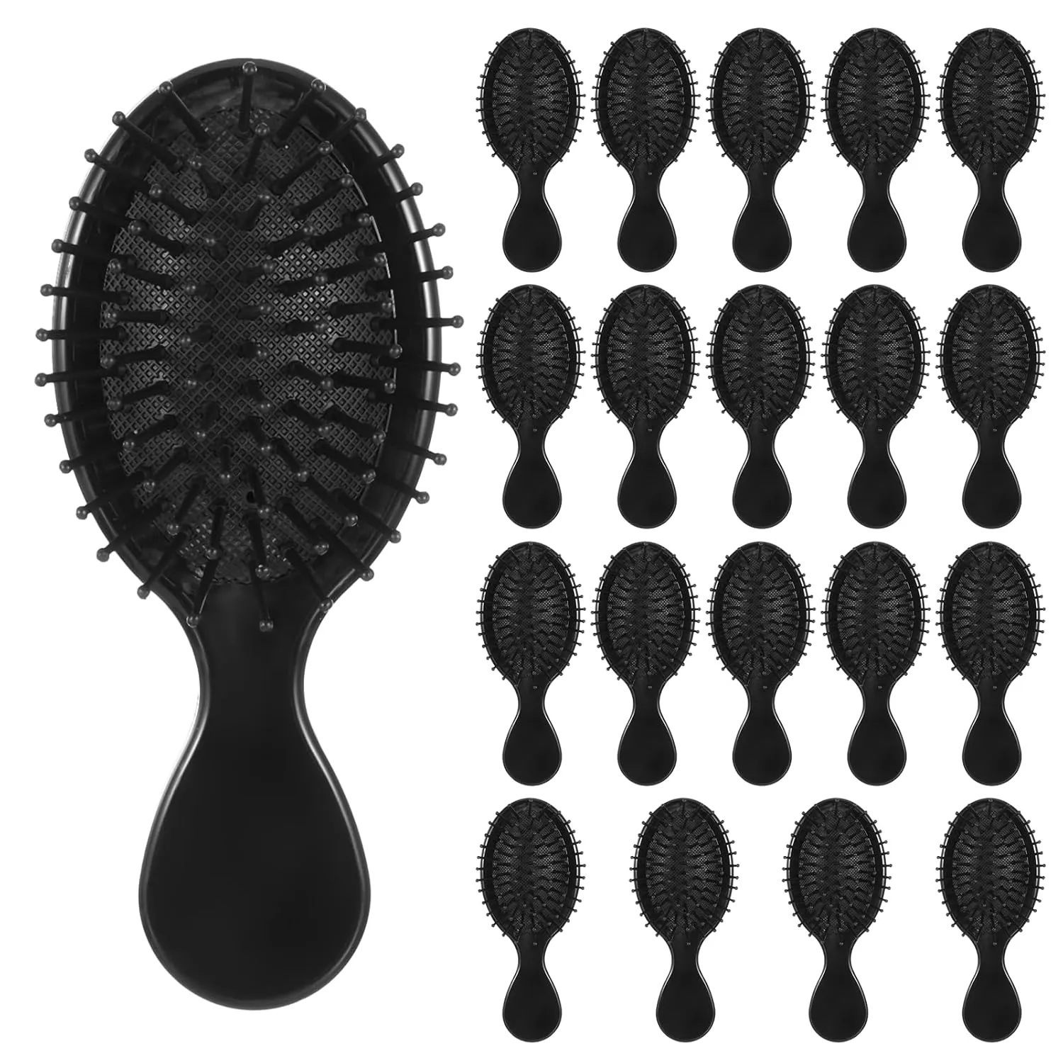 20 Pack Mini Hair Brushes Bulk, Mini Hair Brush Individually Wrapped, Soft Bristles Adds Shine, Scalp Massage and Detangling, Safe for All Hair Types Extensions, Wigs(Bright Black)