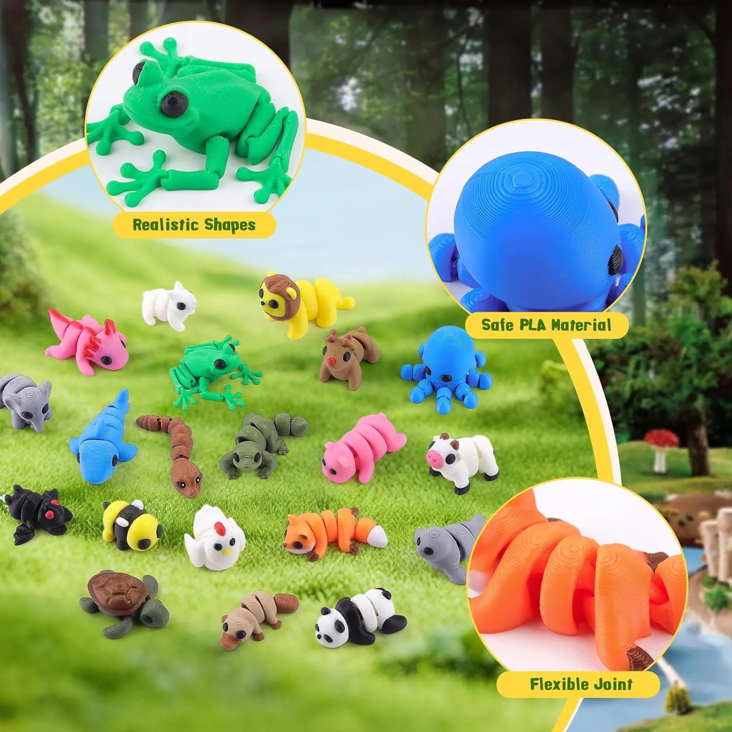 20Pcs Animal Mini Set, 3D Printed Little Animals Figures Toy Set, 3D Printed Stress Toys Animal Articulated Flexible Mini Fidget Toys Home Class Prize Birthday Party Favors