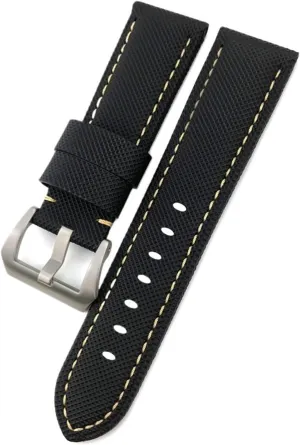 22mm 24mm 26mm Top Nylon Canvas Leather Watch Strap Compatible with Panerai Watchband pam01661/00441 Wrist Band Bracelet Accessories(Black White Silver,24mm)