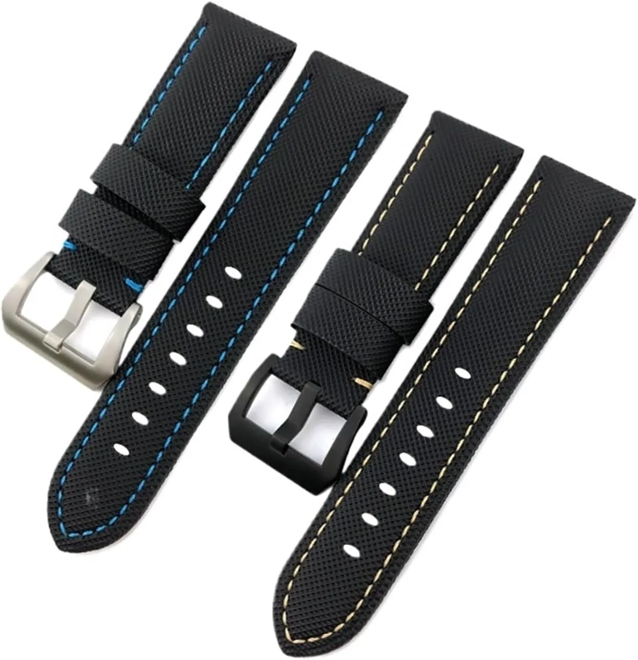22mm 24mm 26mm Top Nylon Canvas Leather Watch Strap Compatible with Panerai Watchband pam01661/00441 Wrist Band Bracelet Accessories(Black White Silver,24mm)