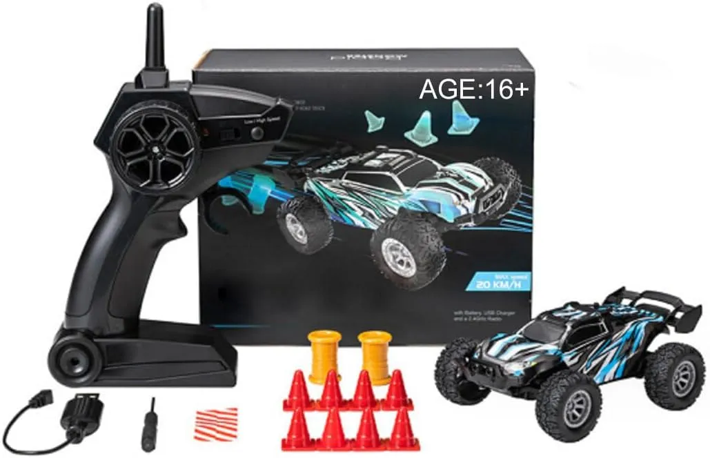 2.4G RC Mini Drift Off-Road Vehicle, 1/32 Scale Top Speed 20KM/H RC High-Speed Electric All Terrain Off Road Truck Remote Control Car for Boys Adults - RTR Version/Blue