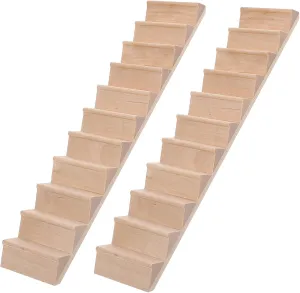 2Pcs House Wooden Staircase Accessory Miniature Stairs Without Handrail for Dollhouse and Model Scenery