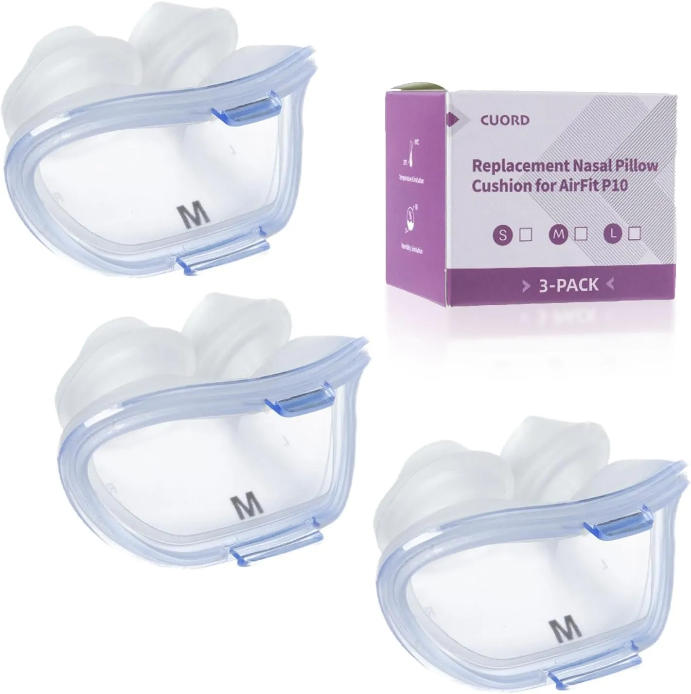 3 Packs Replacement Nasal Pillow Cushion for ResMed AirFit P10, Compatible with Original Airfit P10 Frame, Replacement Silicone CPAP Supplies, Reliable Seal & Lighter Weight, Medium