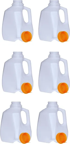 32 Oz Plastic Mini Jugs (6 PACK) 1-Quart / 32-Ounce Bottles with Orange Snap-On Caps for Juice, Water, Sports and Protein Drinks and Milk, BPA-Free, Made in USA