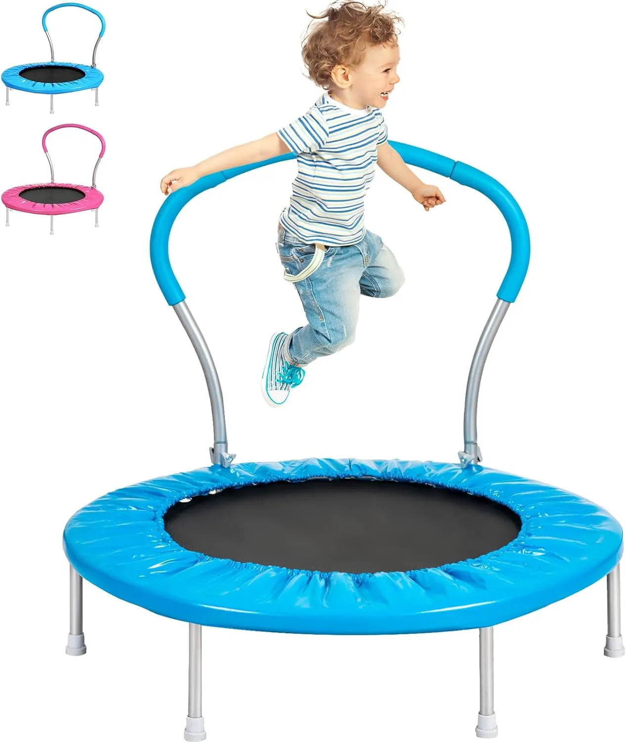 36 Inch Kids Trampoline: Mini Trampoline with Handle Indoor Outdoor Use, Toddler Small Fitness Rebounder