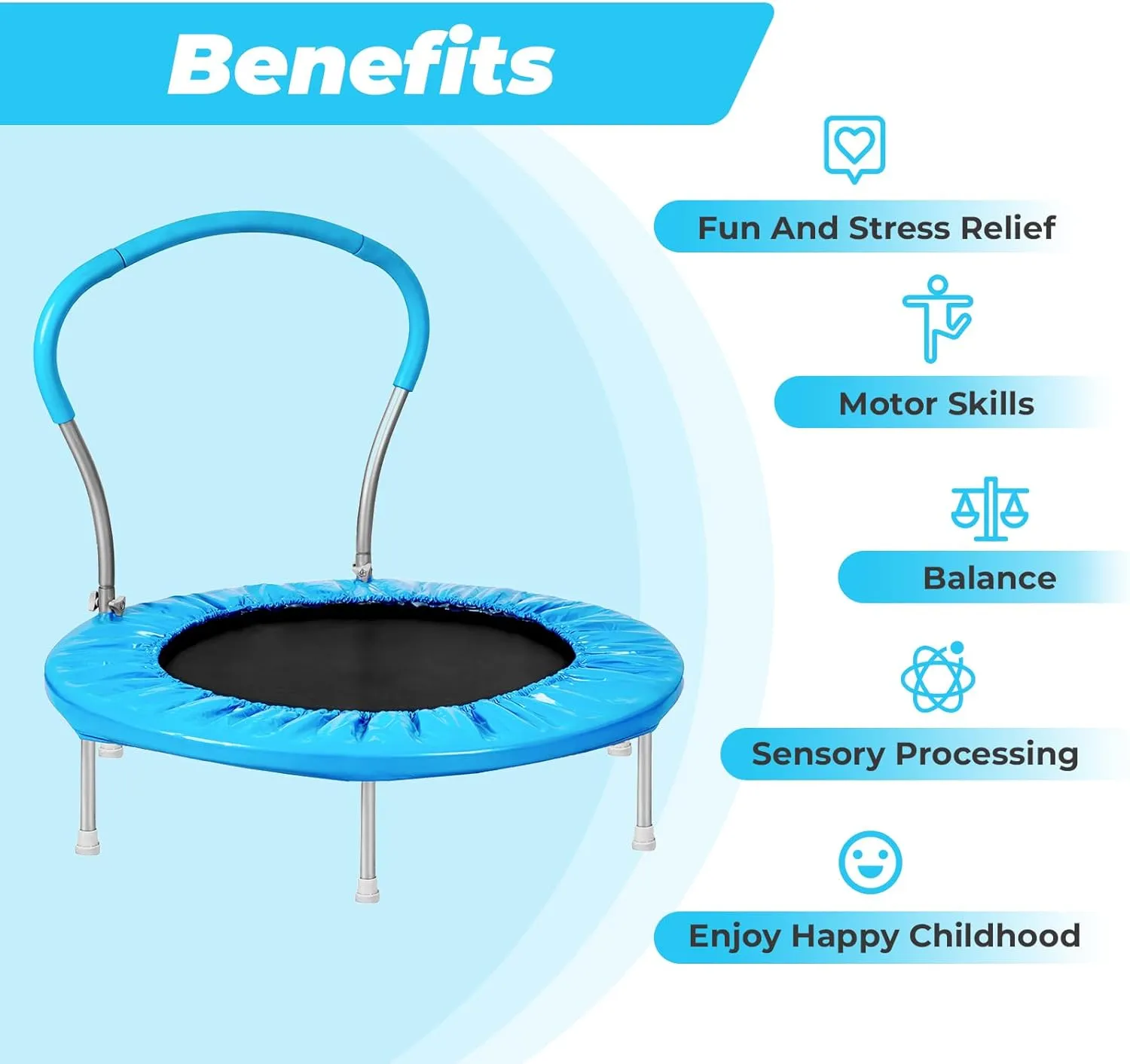 36 Inch Kids Trampoline: Mini Trampoline with Handle Indoor Outdoor Use, Toddler Small Fitness Rebounder