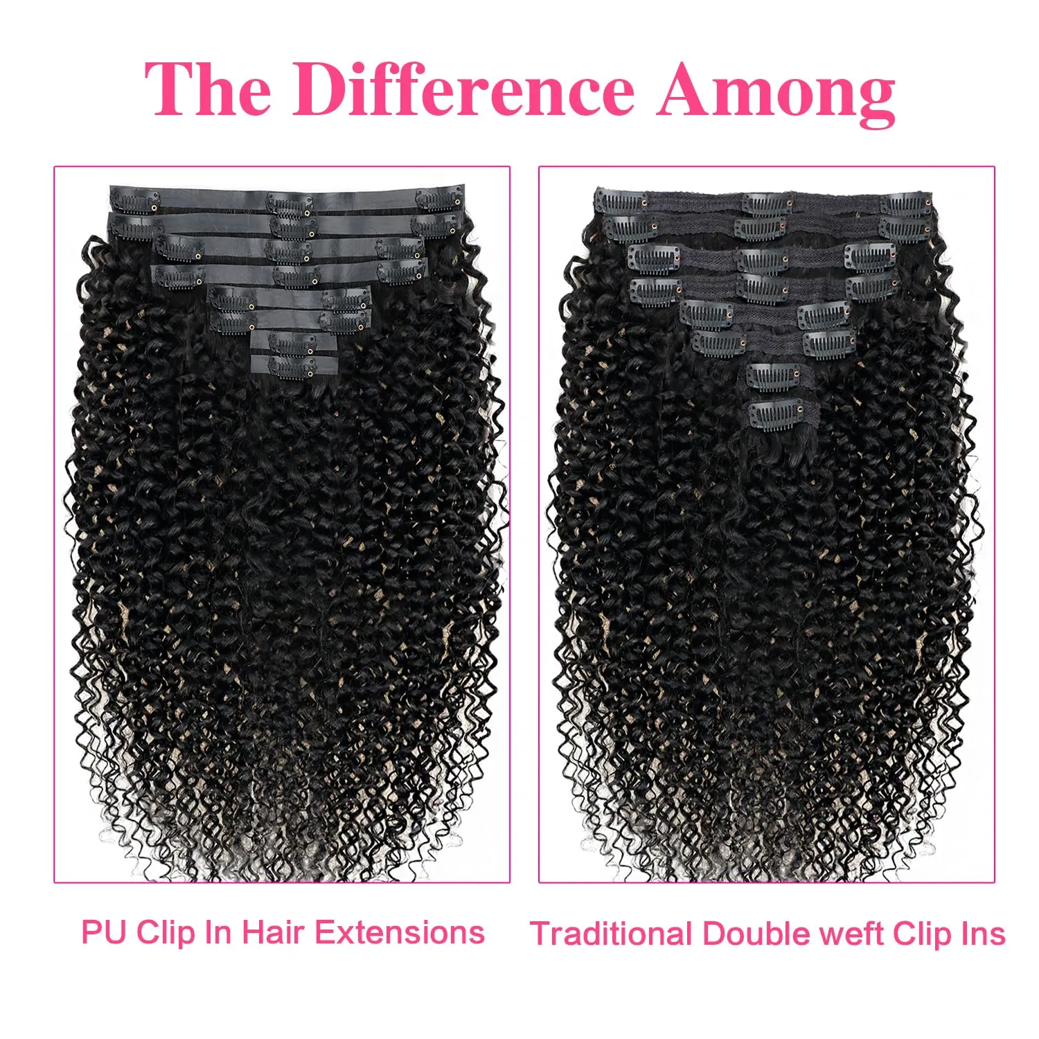 3C 4A Kinky Curly Clip Ins for Women Seamless PU Weft Curly Clip in Extension Human Hair Brazilian Remy Human Hair Natural Black Clip ins 8 Pcs with 18 Clips 120g/Set (12 inch)